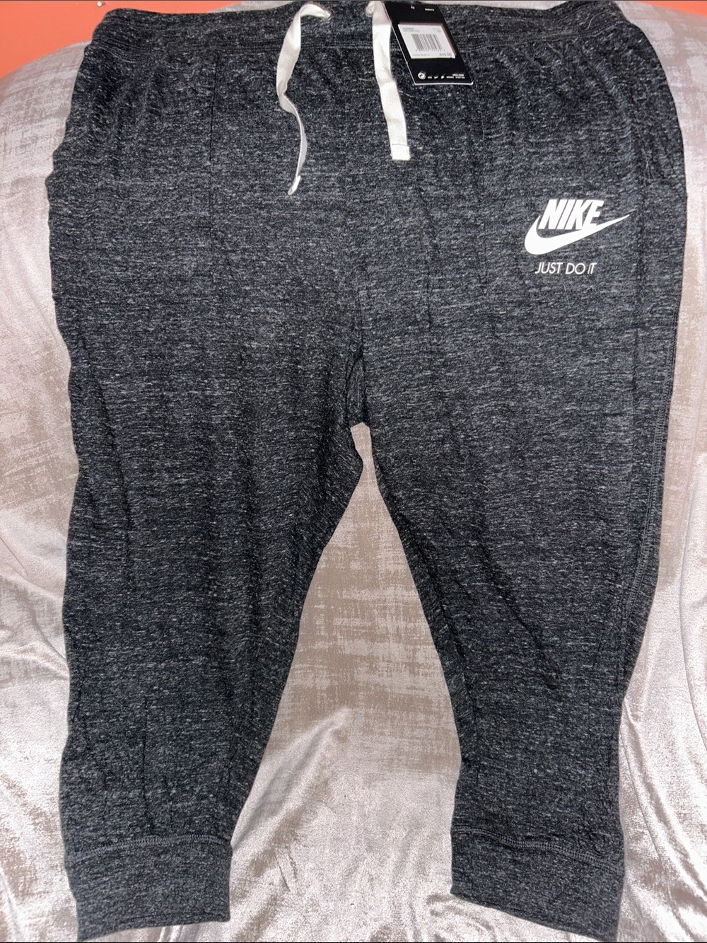 Nike Youth Dark Gray Heather Jogger Sweatpants with White Logo